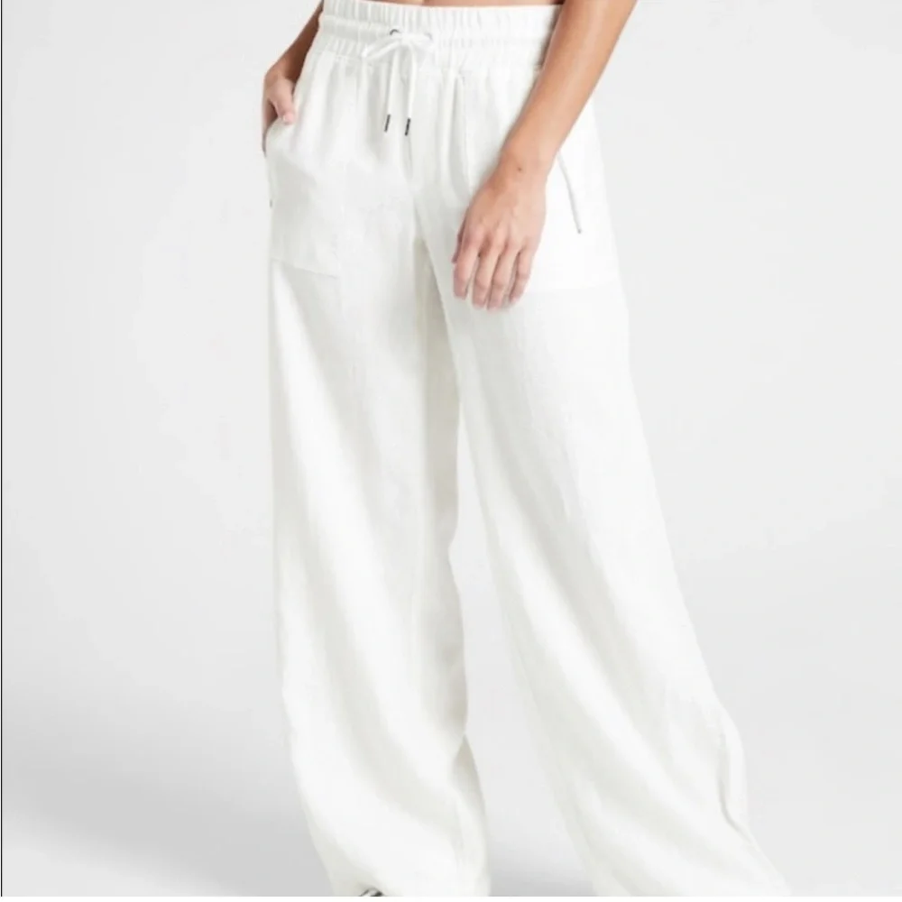 Athleta Cabo Linen Wide Leg Pants Womens Size 4P Petite New with tag White - Picture 1 of 7
